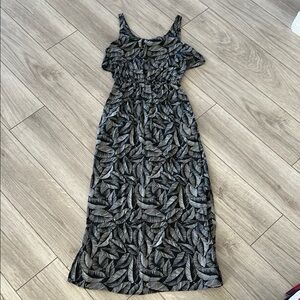 Merona Black and Gray Leaf Print Maxi Dress Size XS